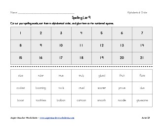 Spelling Alphabetical Order (Grade 4) Worksheet