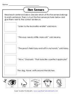 Cut and Glue: Senses #2 Five Senses Worksheet