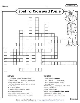 Crossword (E-1) Spelling E Worksheet