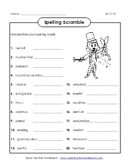 Unscramble (C-22) Spelling C Worksheet