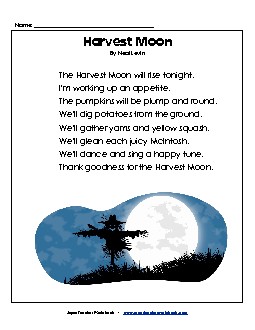 Harvest Moon (Poem) Poems Worksheet