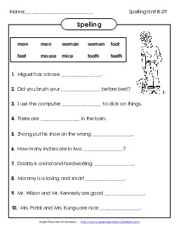 Sentence Completion (B-29) Spelling B Worksheet