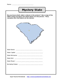 Mystery State: South Carolina States Worksheet