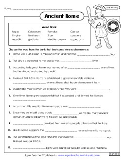 Rome Cloze Activity 6th Grade Social Studies Worksheet