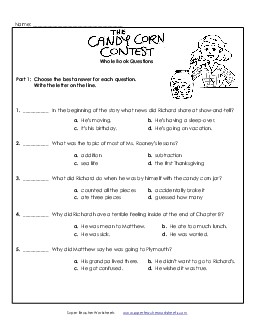 Whole Book Questions Book Candy Corn Contest Worksheet