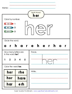 Worksheet 4: Her Sight Words Individual Worksheet