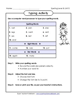 Typing Activity (B-2) Spelling B Worksheet