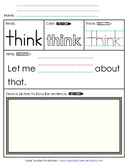 Worksheet 3: Think Sight Words Individual Worksheet