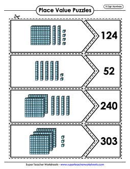 Place Value Puzzle Match (3-Digit)  Worksheet