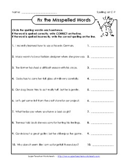 Find the Mistakes (C-9) Spelling C Worksheet