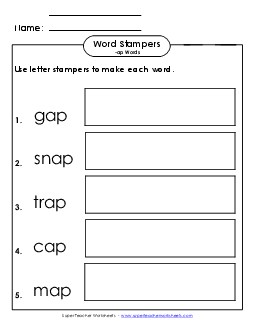 Letter Stampers Activity (-ap Words)  Word Families Worksheet