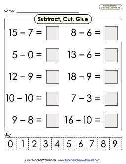 Subtract, Cut, Glue Subtraction Worksheet