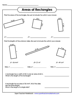 Area of a Rectangle 2 Worksheet