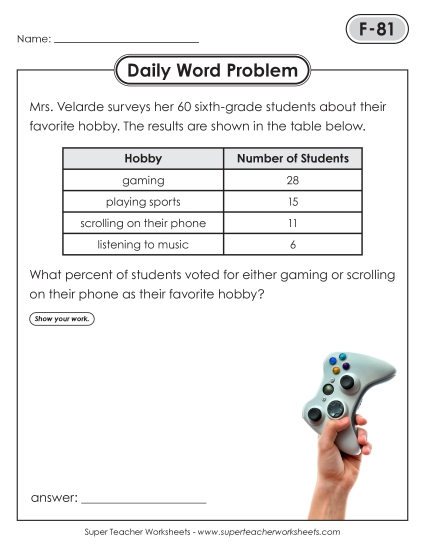 New Daily Word Problems<BR>F-81 through F-85 Worksheet New Daily Word Problems<BR>F-81 through F-85 Worksheet