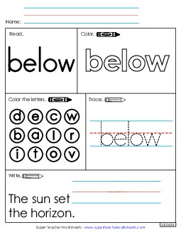 Worksheet 1: Below Free Sight Words Individual Worksheet