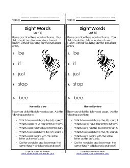 Take-Home List (Unit 15)  Sight Words Worksheet