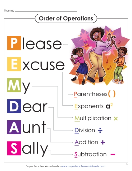 New Please Excuse My Dear Aunt Sally Anchor Chart Worksheet New Please Excuse My Dear Aunt Sally Anchor Chart Worksheet