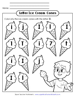 Letter I i Recognition - Ice Cream Alphabet Worksheet