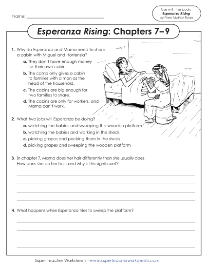 New Questions for Chapters 7–9 (Esperanza Rising) Worksheet New Questions for Chapters 7–9 (Esperanza Rising) Worksheet
