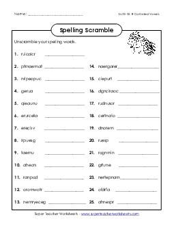 Unscramble (D-20) Spelling D Worksheet