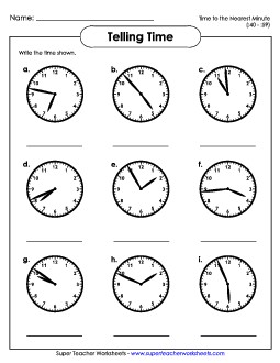 Time to the Nearest Minute: 40 - 59 Only Worksheet