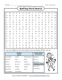 Word Search (D-6) Spelling D Worksheet