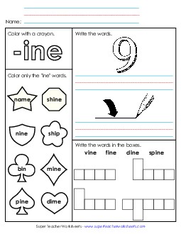 Worksheet 1 (-ine Words) Word Families Worksheet