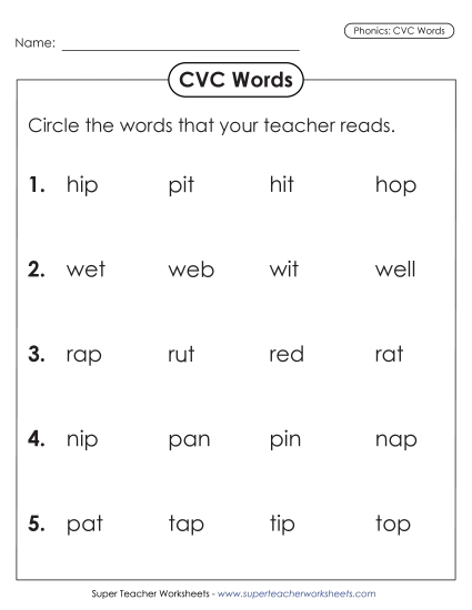 New Circle/Write CVC Words Test Worksheet New Circle/Write CVC Words Test Worksheet