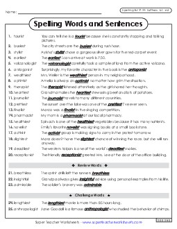 Spelling Sentences (F-24) Spelling F Worksheet