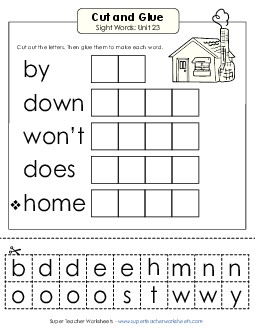 Cut-and-Glue (Unit 23) Sight Words Worksheet