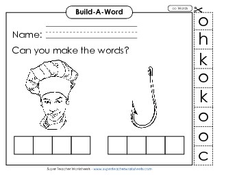 Build Words: Cook and Hook Phonics Oo Worksheet