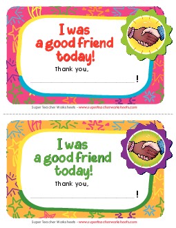 I was a good friend! Awards Worksheet