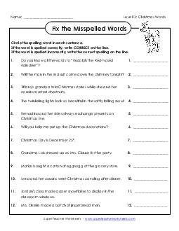 Fix the Misspelled Words (D-Christmas)  Spelling D Worksheet