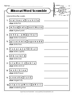 Word Scramble States Individual Worksheet