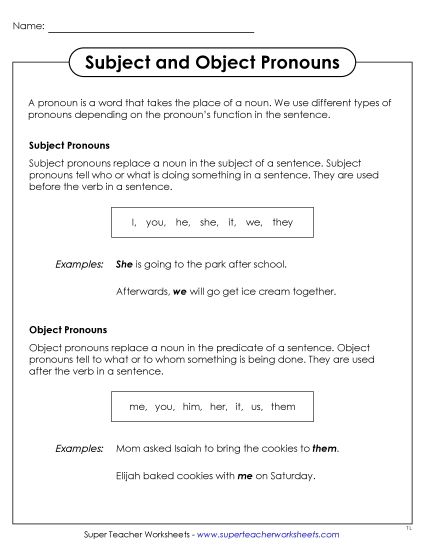 aSubject & Object Pronouns Anchor Chart