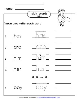 Read, Trace, Write (Unit 6) Sight Words Worksheet