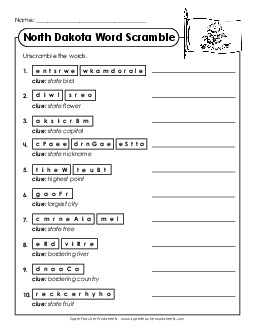 Word Scramble States Individual Worksheet