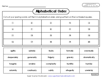 Alphabetical Order: Cut-Glue (F-25) Spelling F Worksheet