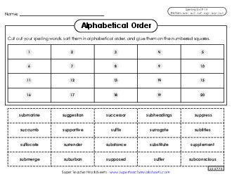 Alphabetical Order: Cut-Glue (F-19) Spelling F Worksheet