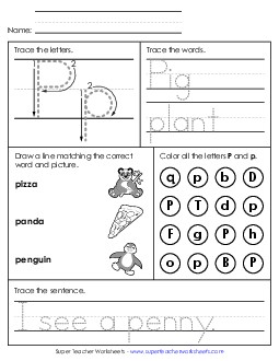 Letter P - Mixed Skills (Intermediate) Alphabet Worksheet