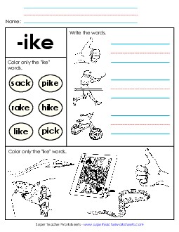 Worksheet 2 (-ike Words) Word Families Worksheet