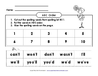 ABC Order: Cut and Glue (B-21) Spelling B Worksheet