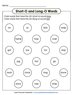 Dabber Activity: Long O and Short O Phonics Long Short O Worksheet