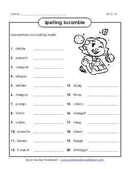 Unscramble (C-16) Spelling C Worksheet