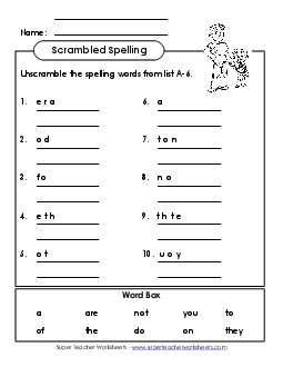 Unscramble (A-6) Spelling A Worksheet