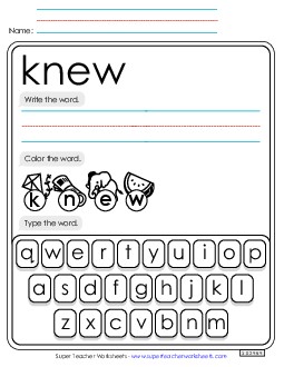 Write, Color, Type: Knew Sight Words Individual Worksheet