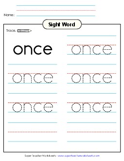 Trace the Word: Once Sight Words Individual Worksheet