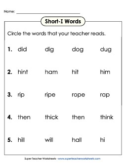 Listen and Circle: Short I (1) Phonics Long Short I Worksheet