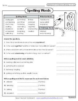 Question Worksheet (F-11) Spelling F Worksheet