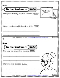 Fix the Sentences A-66 through A-70 Worksheet